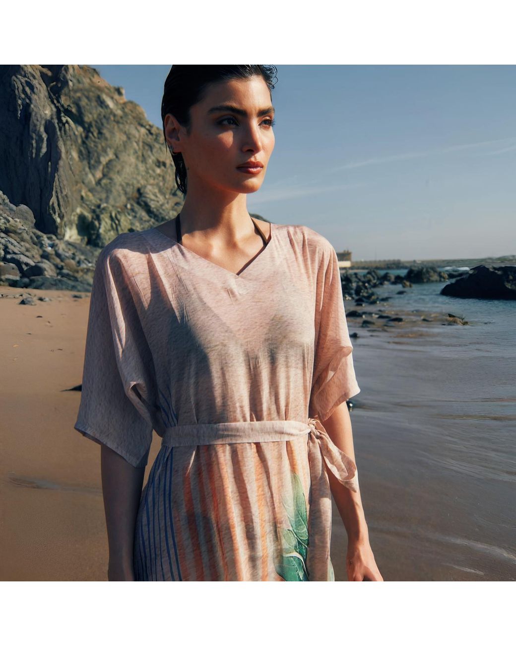 DHARA SHETH DUBAI Pink The Breeze Printed Long Kaftan Dress With Side Slits