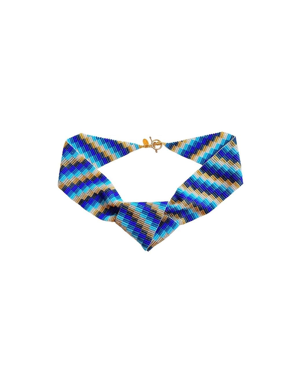 Iliana Arrazola Blue Minimalist Deconstructed Necklace, Glass Beads, Beaded Jewelry
