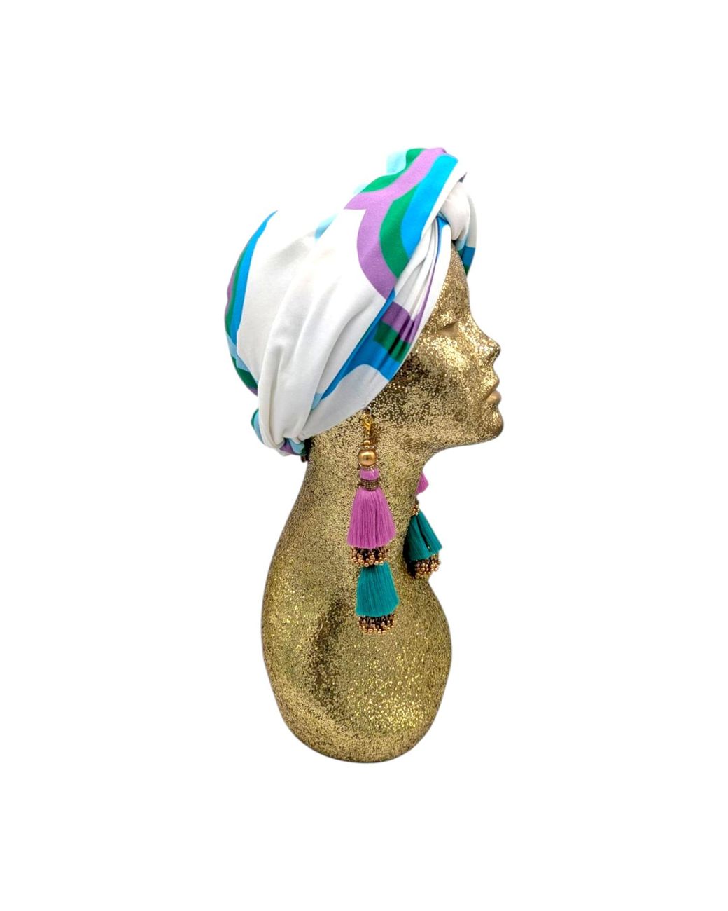 Julia Clancey Blue Azure Link Grande Organic Didi Dorado Reversible Turban