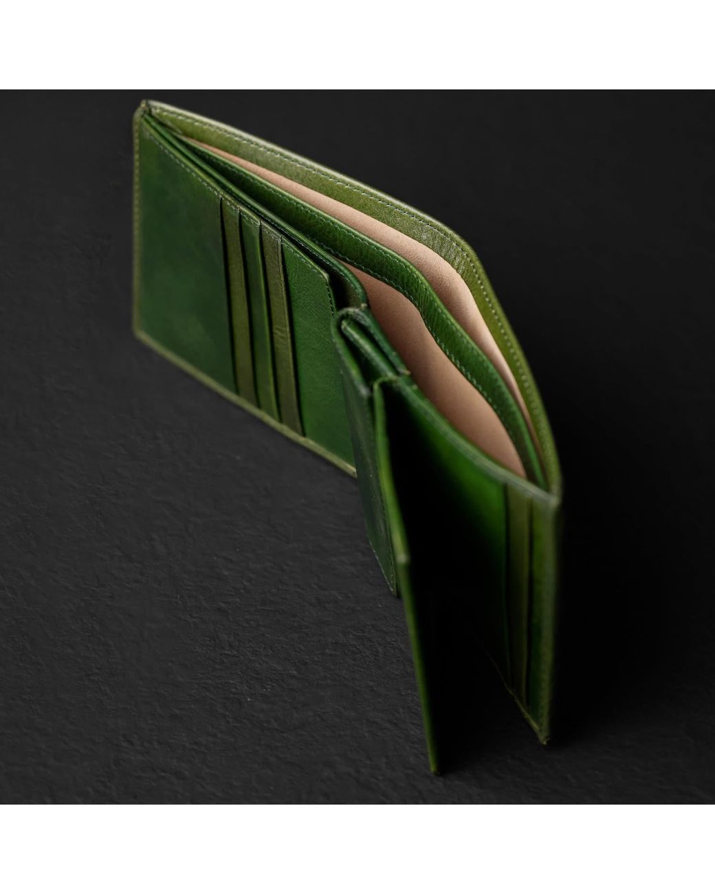 Time Resistance Green Leather Bifold Wallet for men