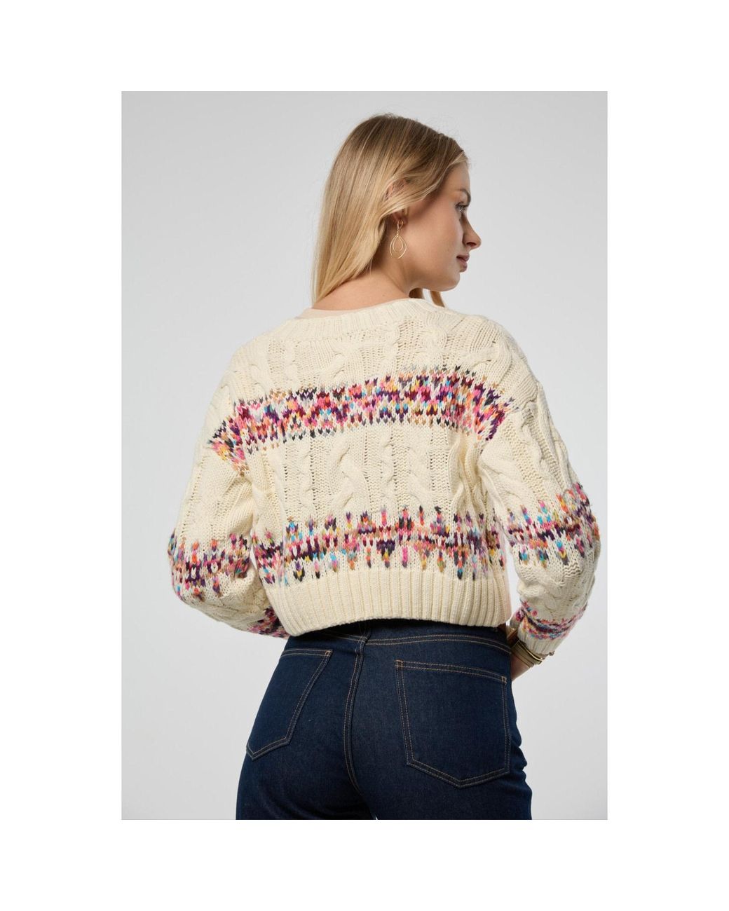 Saachi Pink Fair Isle Cable Knit Cardigan