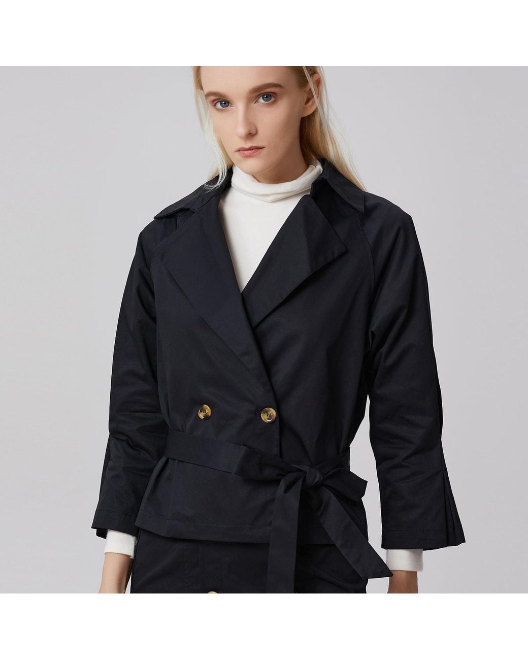Smart and Joy Natural Double-Breasted Cotton Trench Jacket