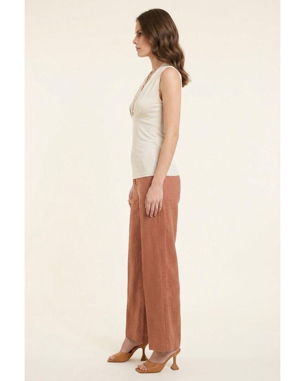 Conquista White Neutrals Draped V-Neck Sleeveless Top