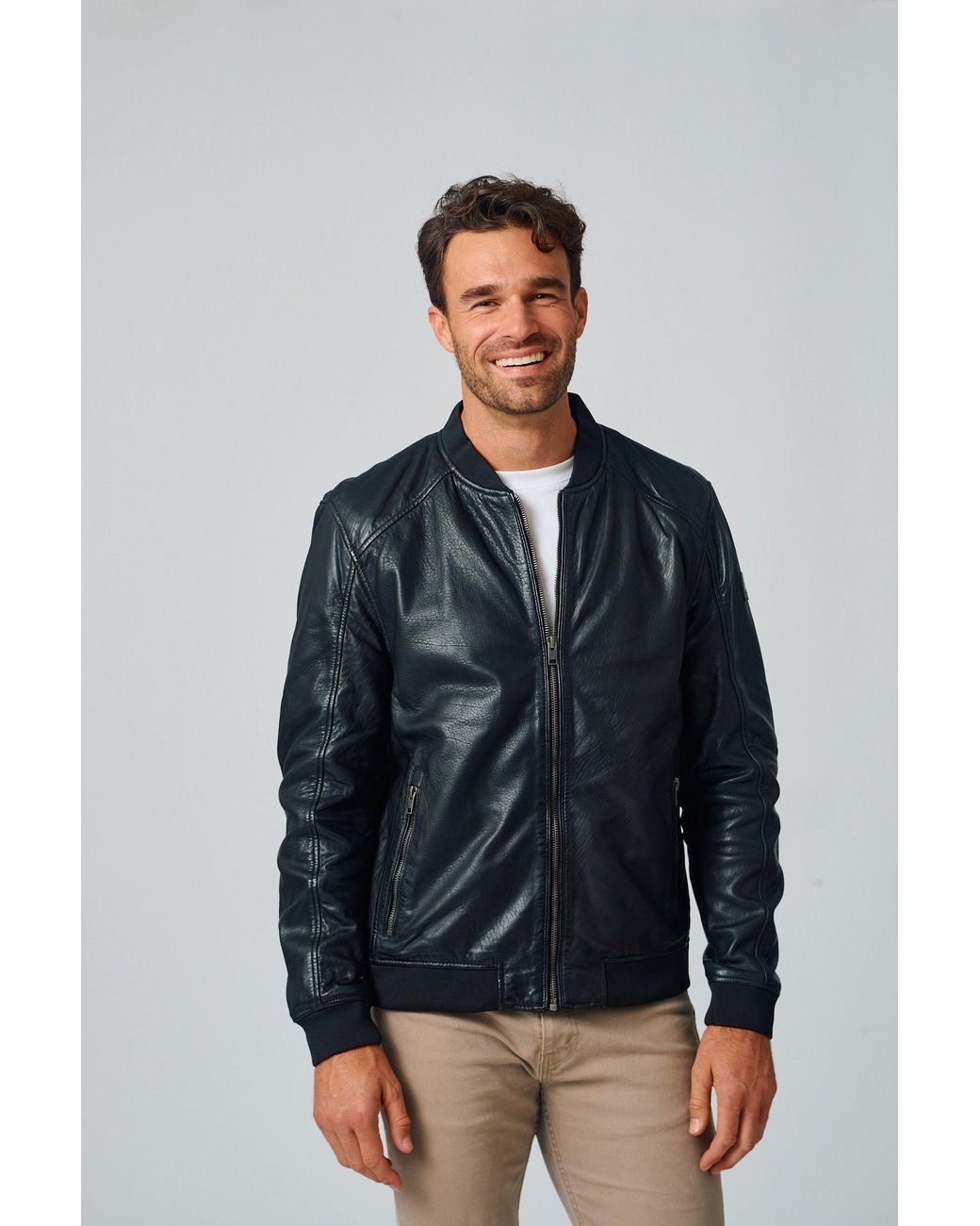 Mauritius Black Leather Bomber Jacket Giton for men