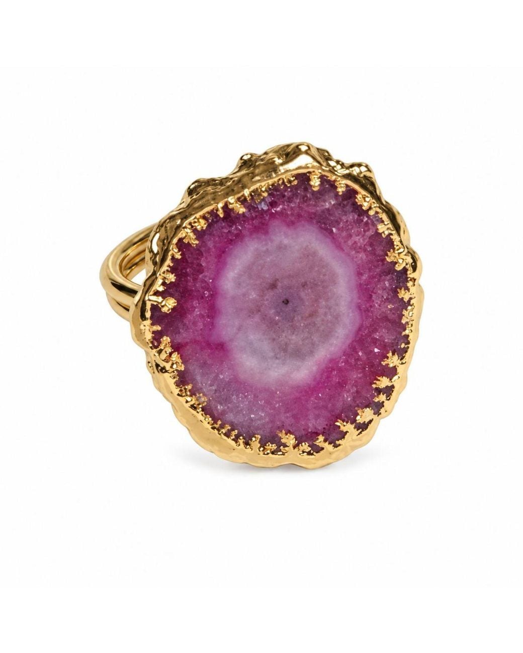 By Ozge Pink Druzy Plated Adjustable Ring