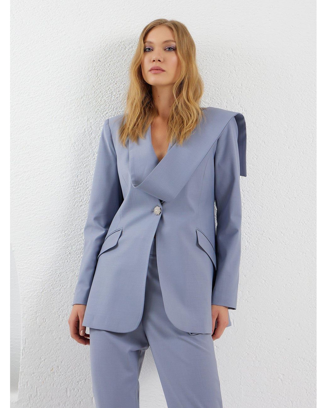Lumina Eligma Blue Shawl Suit Blazer