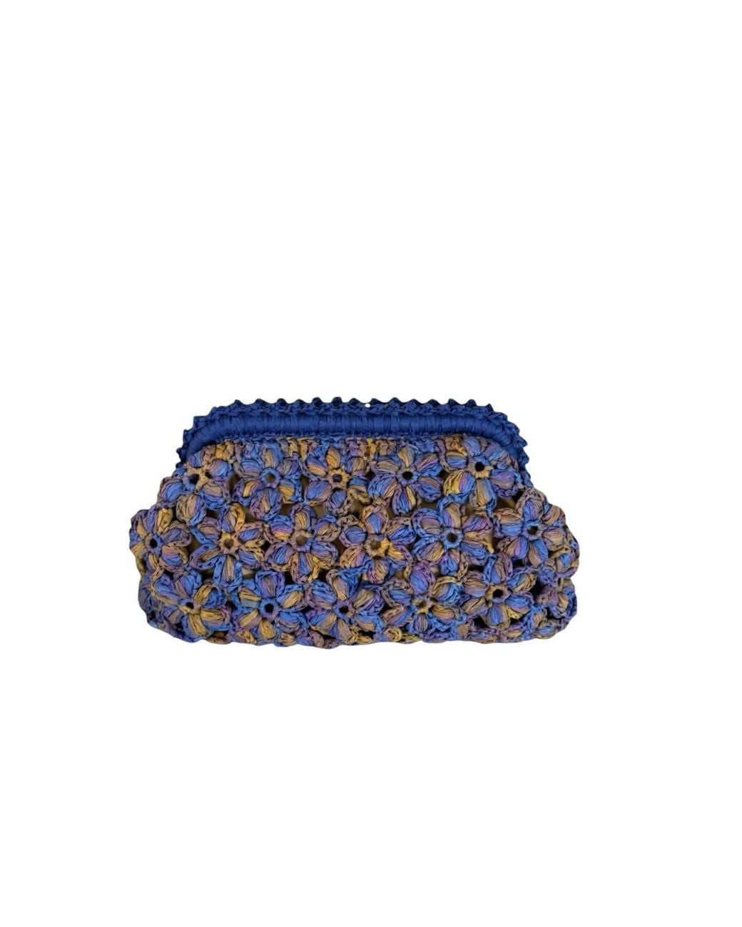 Springmoonatelier Blue Handmade Floral Motif Raffia Clutch – Bloom Edition