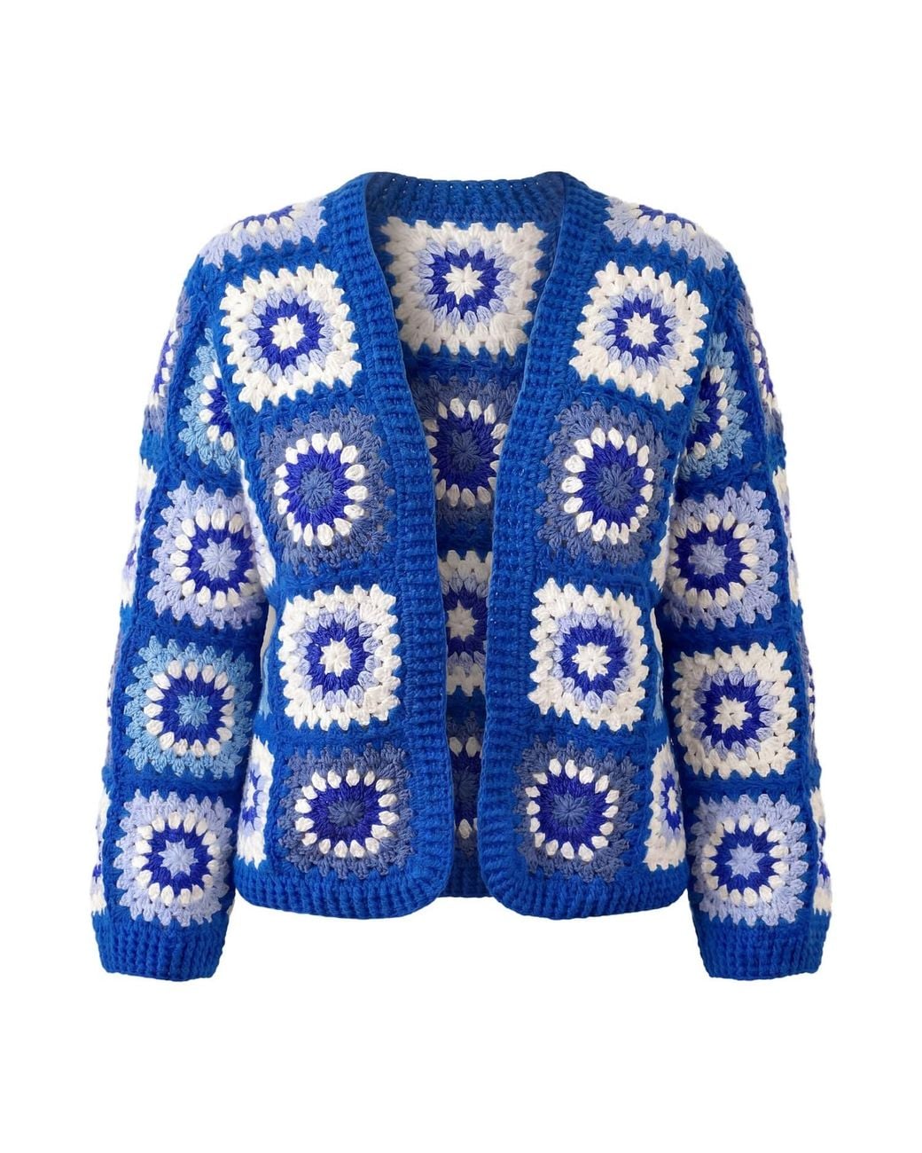 Ana Chic Blue Granny Square Handmade Crochet Cardigan