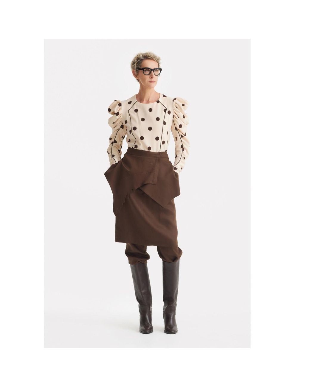Julia Allert Brown Unique Hybrid Satin Skirt-Pants