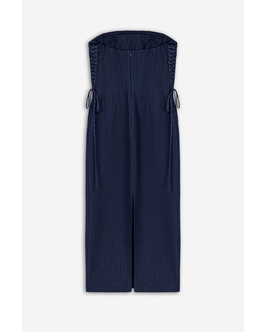 Nocturne Blue Strapless Lace-Up Midi Dress