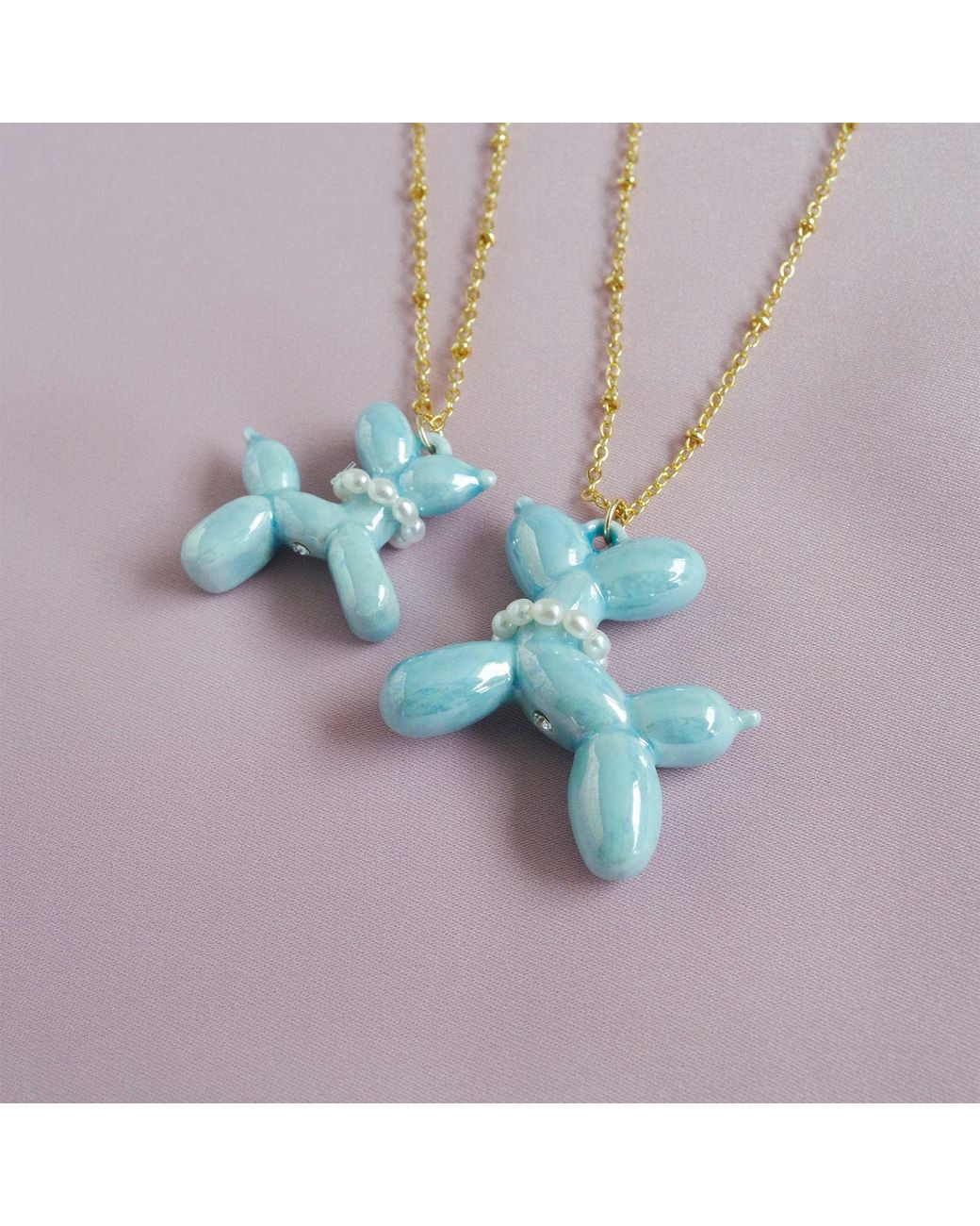 POPORCELAIN Blue Baby Porcelain Balloon Doggie Necklace, Tone