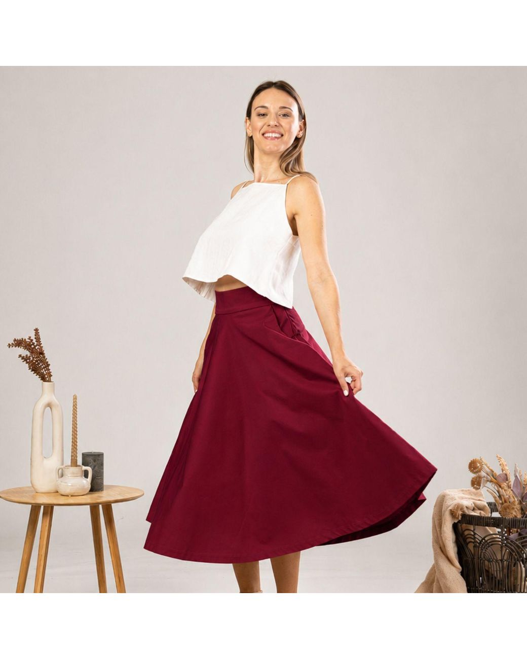 Nikka Place Midi Flared Cotton Skirt With Pockets