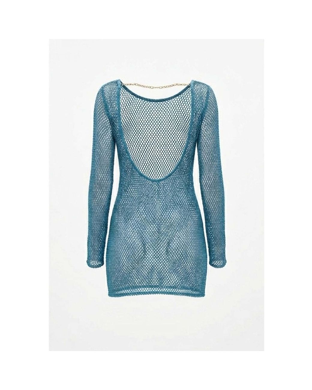 Women & Women Blue Metallic Mesh Cover-Up Dress With Chain Detail