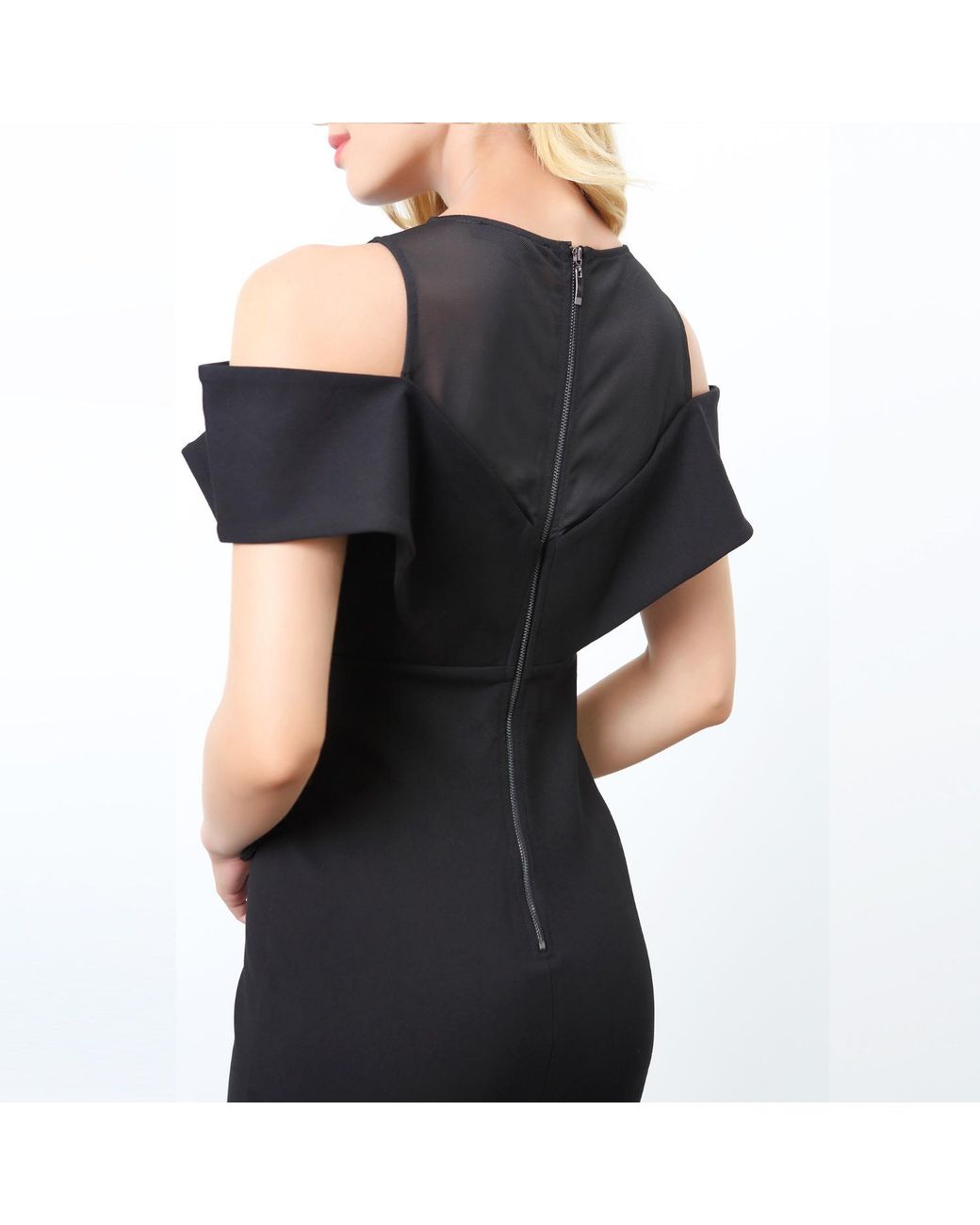 Smart and Joy Black Bobycon Sleeveless Structured Bardot Dress