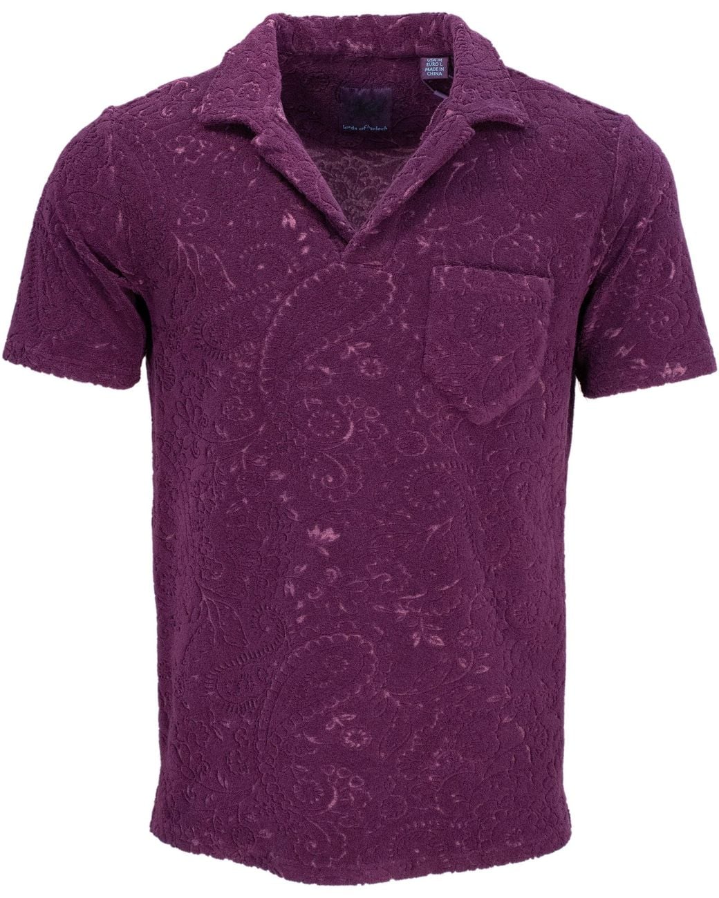 Lords of Harlech Purple Johnny Paisley Towel Polo Shirt for men