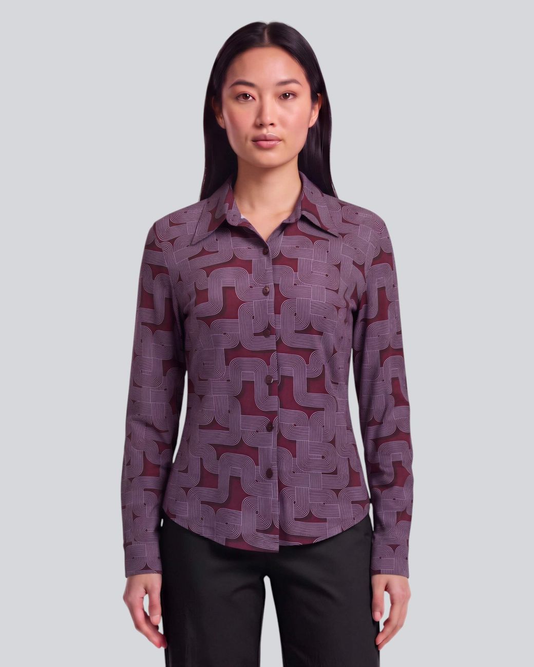 Lords of Harlech Purple Scarlet Blons Geo Port Merino Jersey Long-Sleeve Shirt