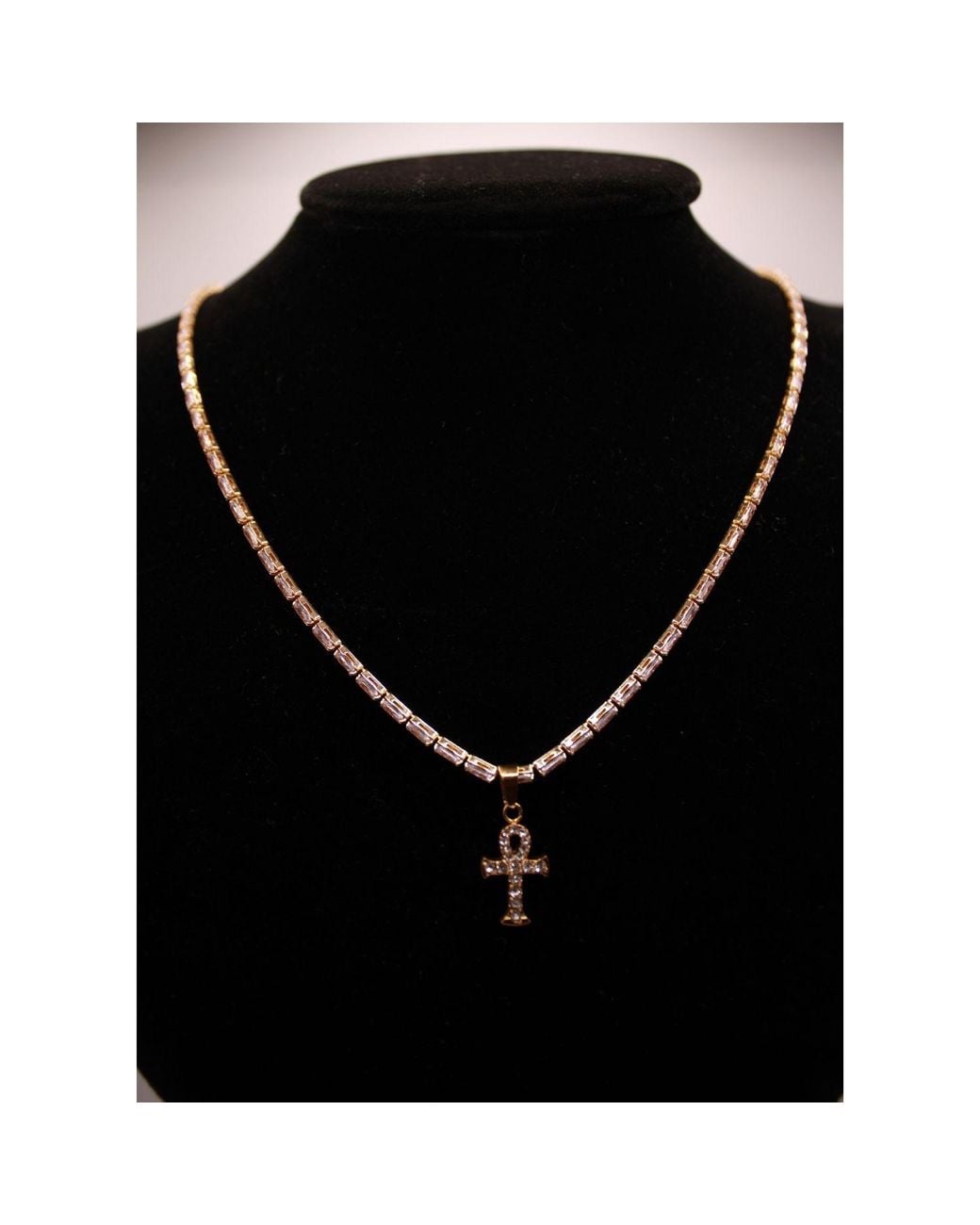 Urbane Jewelry Studio White Ankh Baguette Tennis Necklace