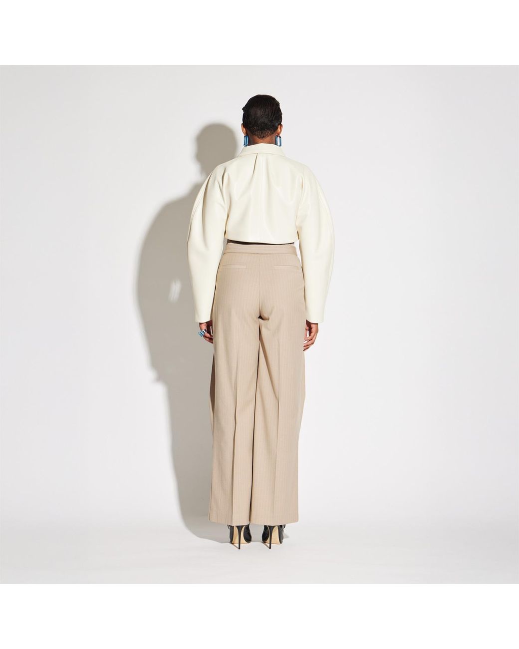 Circular Path White Neutrals Crop Vegan Leather Jacket