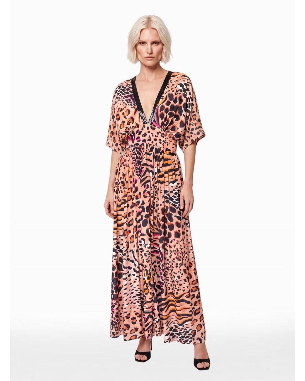 Any Old Iron White Neutrals Neutral Animal Kaftan Dress