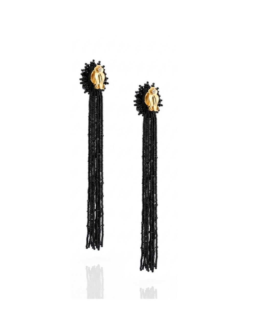 Jaredjamin Black Serafina Beaded Clip Earrings