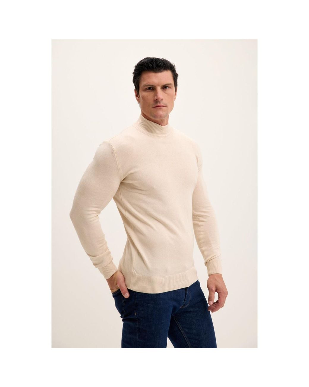 Ron Tomson Natural Neutrals Mock Neck Relaxed Sweater for men