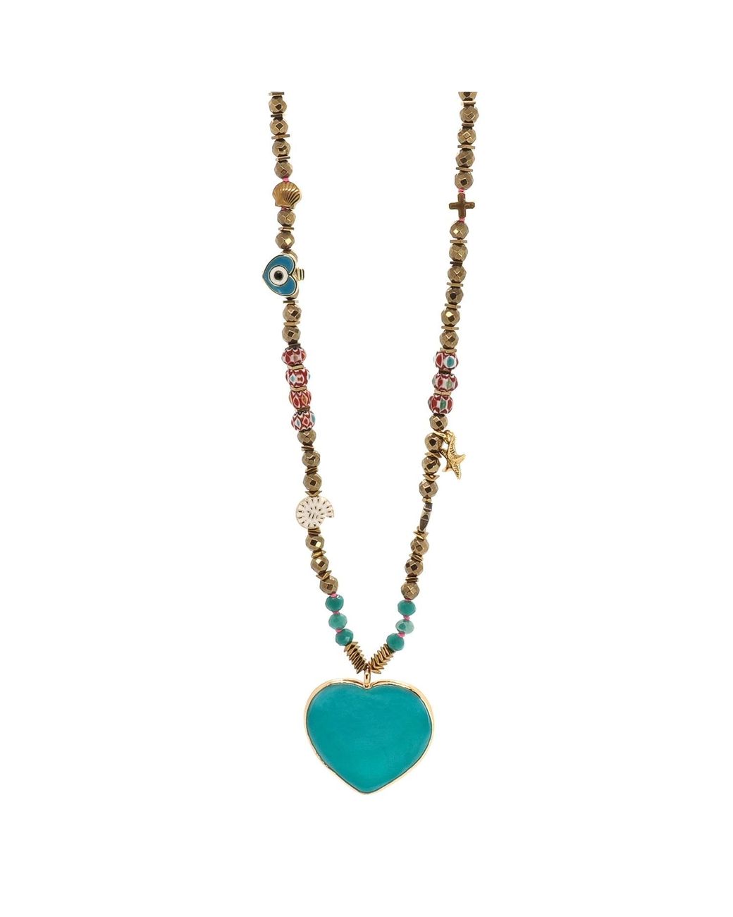 Ebru Jewelry Blue Salt & Sun Heart Beaded Summer Necklace