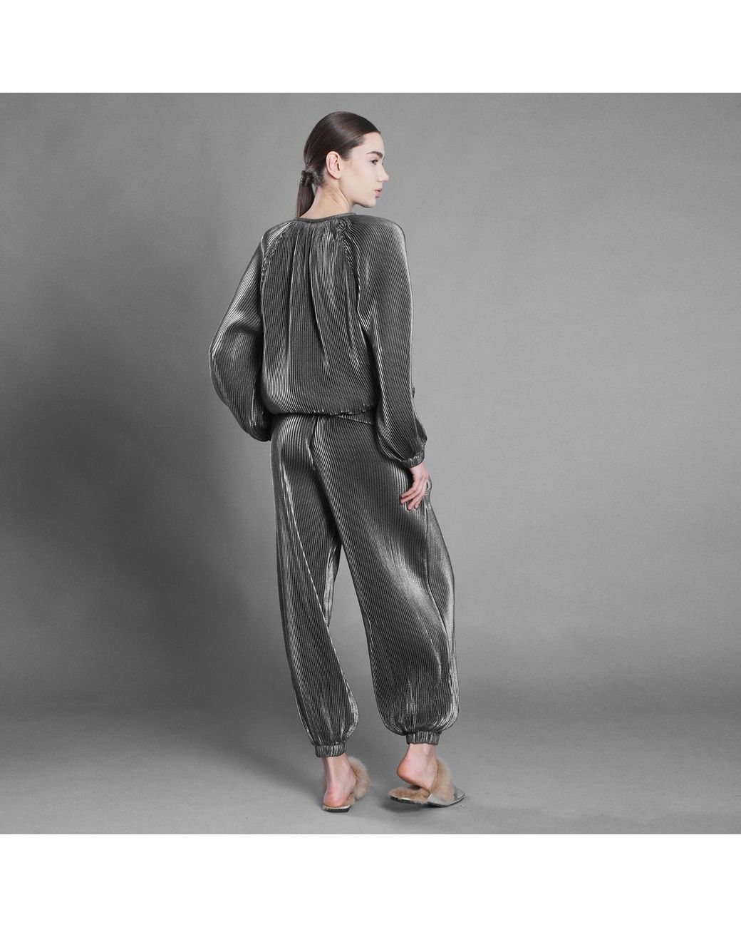 Silvia Serban Black Pleated Voile Bomber