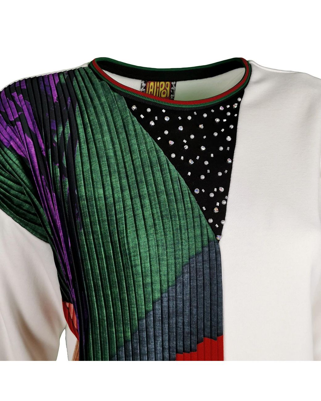 Lalipop Design Multicolor Pleated Sweatshirt With Rhinestone Details