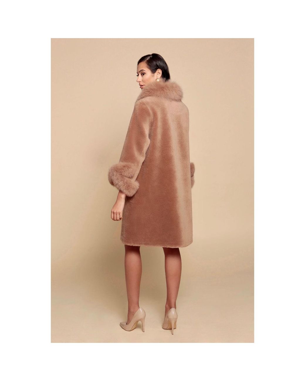 Santinni Brown 'Monroe' 100% Wool & Faux Fur Teddy Coat