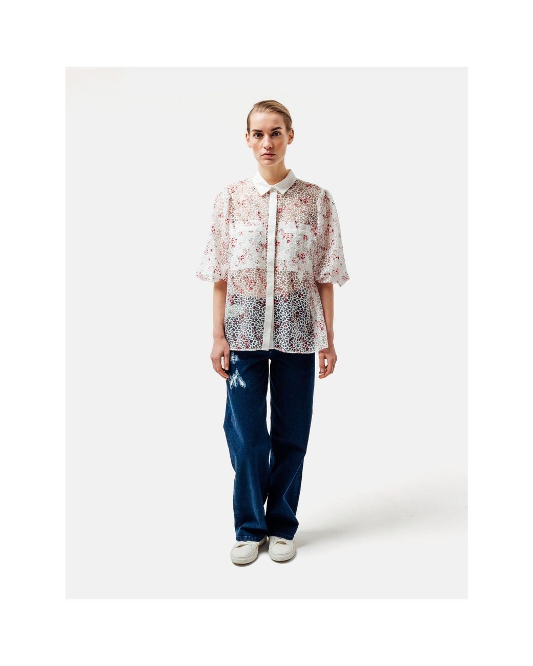 Helene Galwas White Flora Blouse