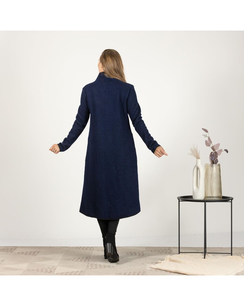 Nikka Place Blue Boiled Wool Winter Cardigan Coat With Buttons And Pockets