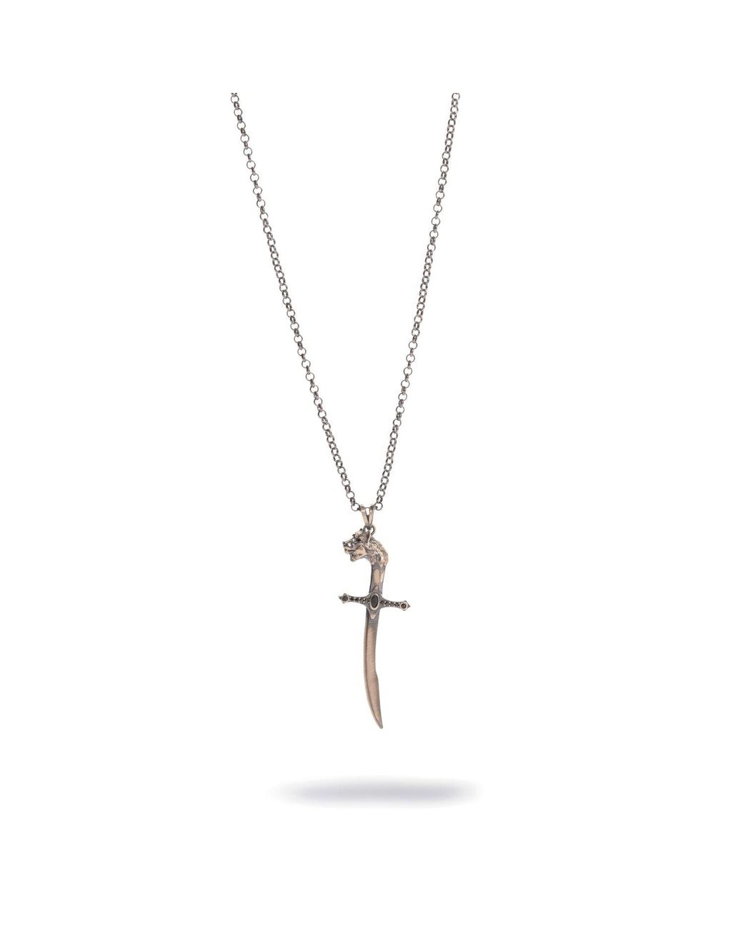 Ebru Jewelry Metallic Wolf Sword Zircon Sterling Pendant Necklace for men