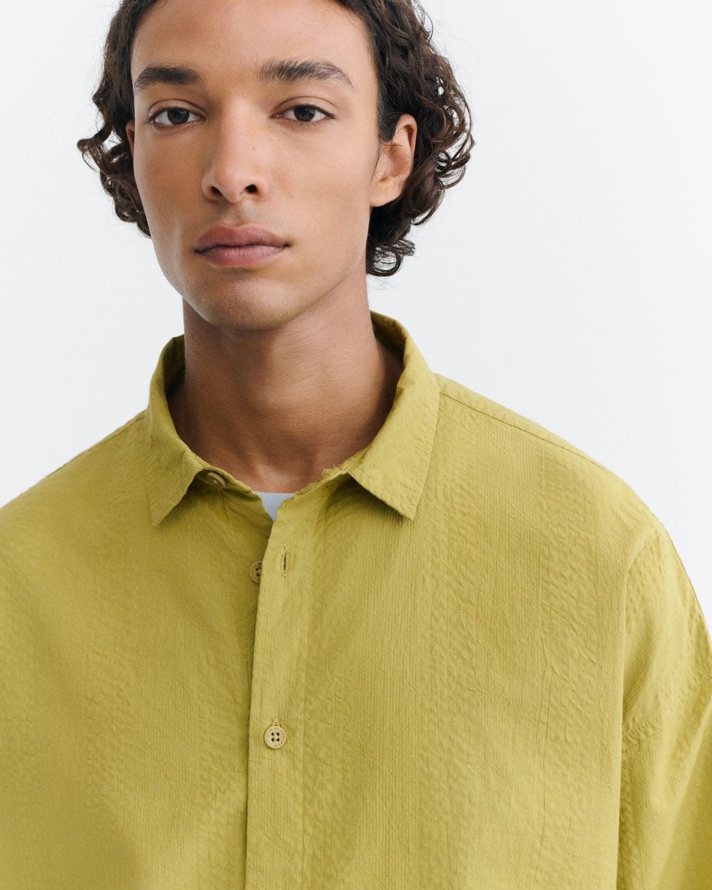 Thinking Mu Green Oversize Seersucker Haru Shirt for men