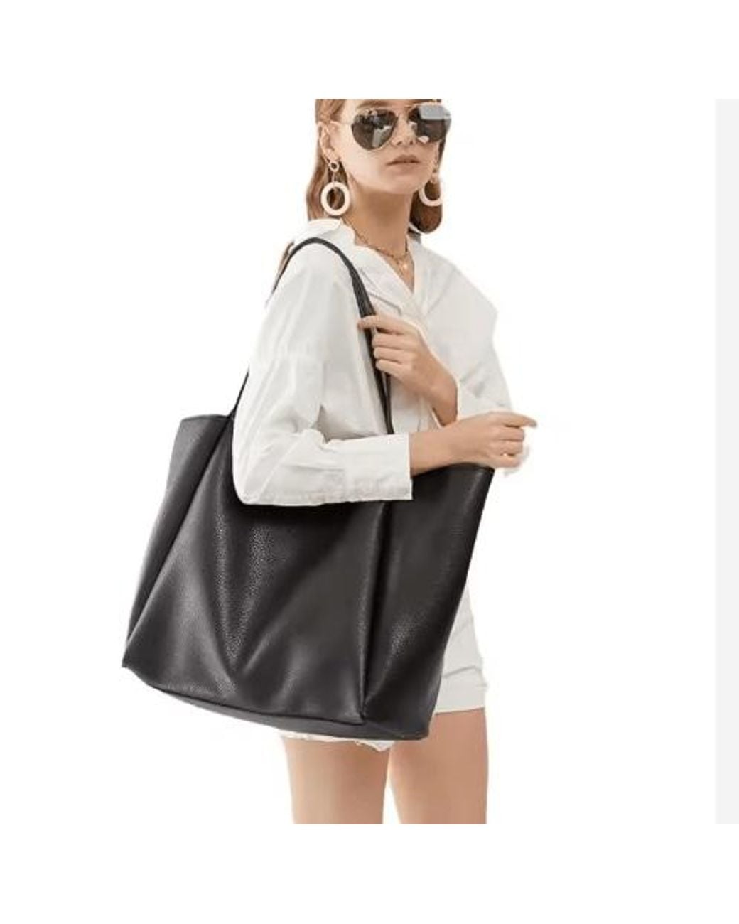 Prenelove Black Keele Oversized Vegan Leather Tote