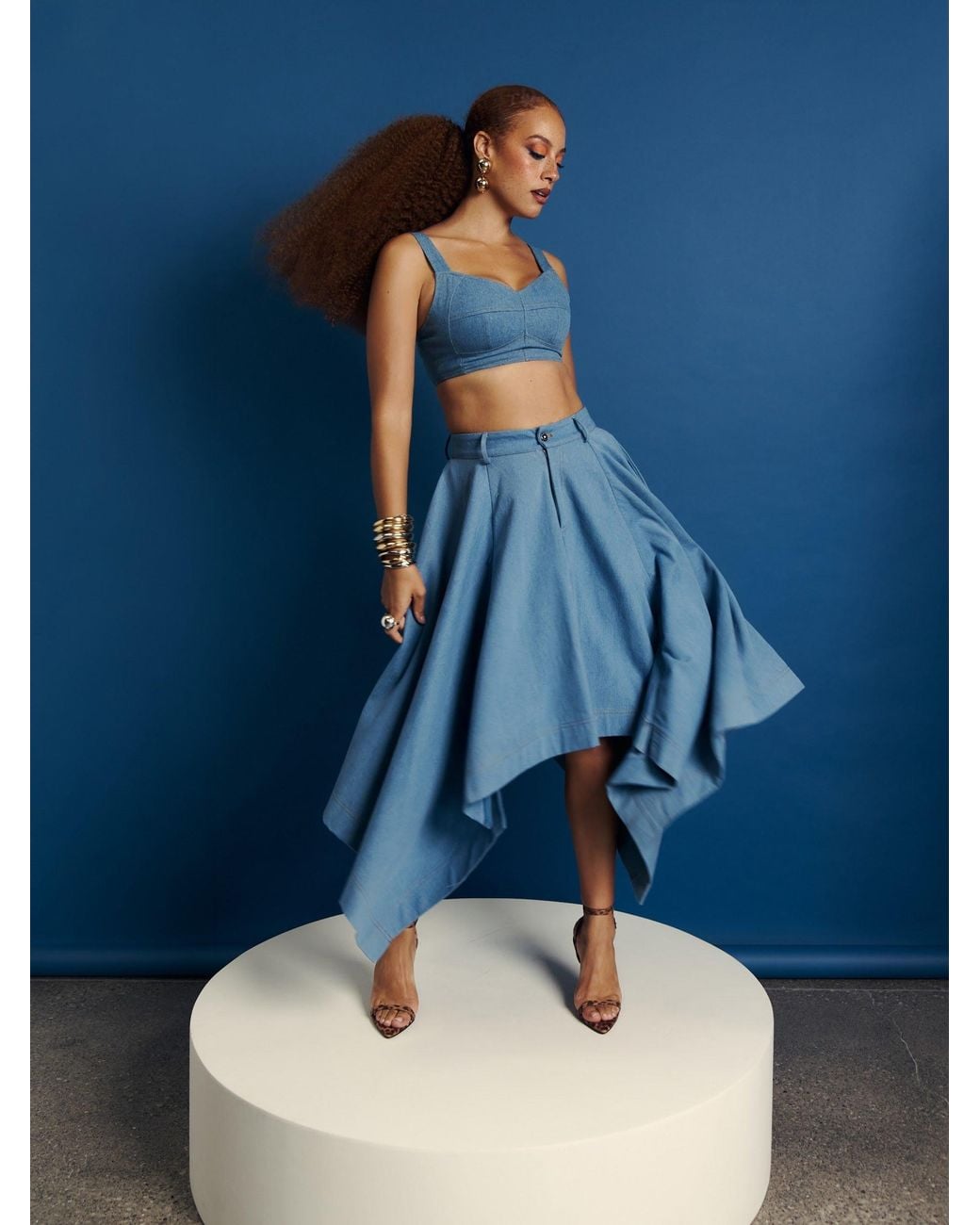 Ofuure Blue Light Denim Sabina Handkerchief Skirt