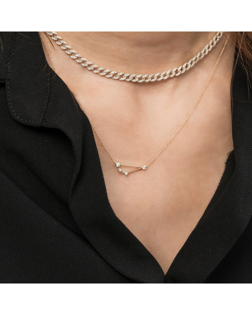 Genevieve Collection Metallic Capricorn Zodiac Constellation Necklace 18K & Diamond
