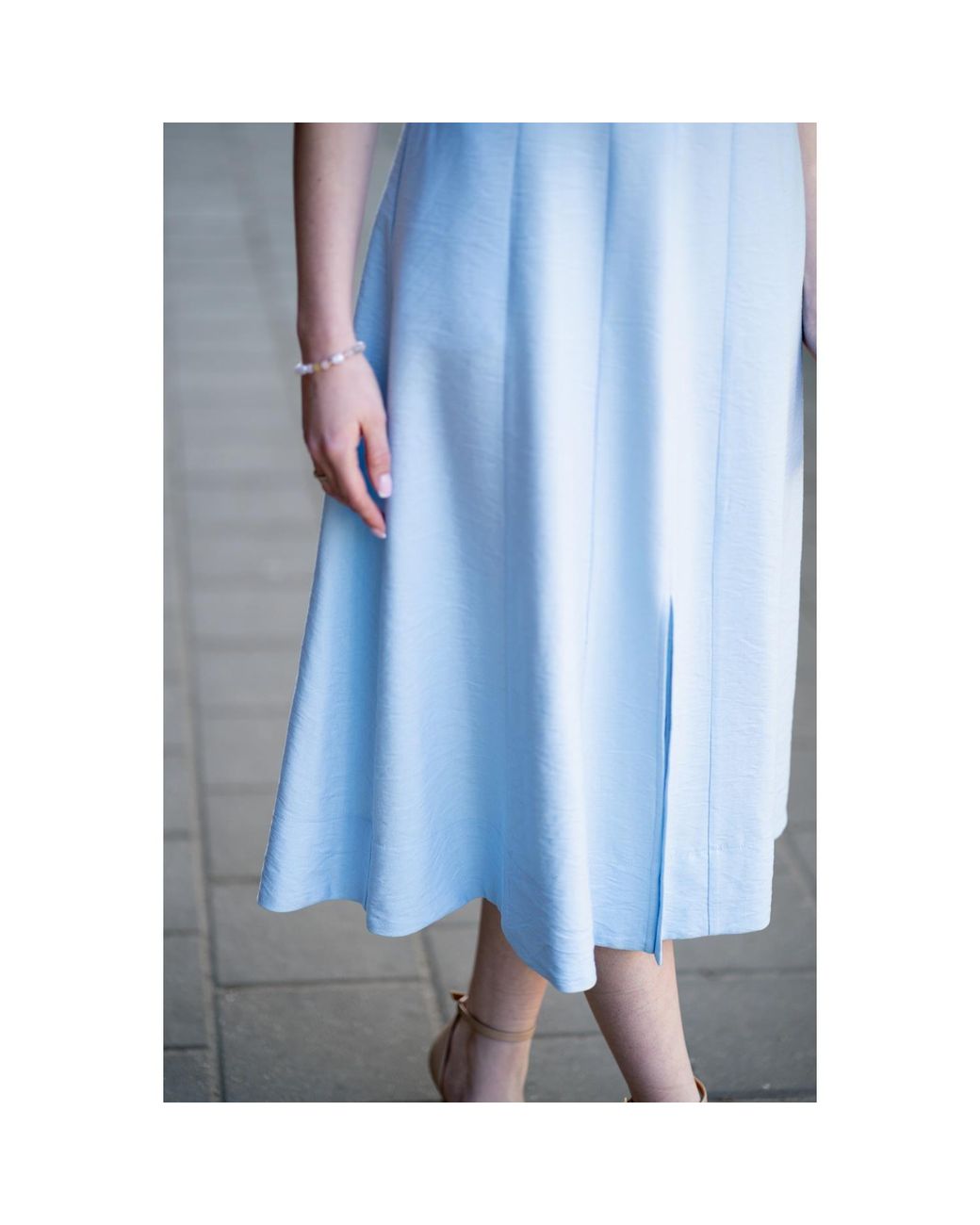 Oh!Zuza Blue Echo Viscose Midi Dress Short Sleeve With Pockets