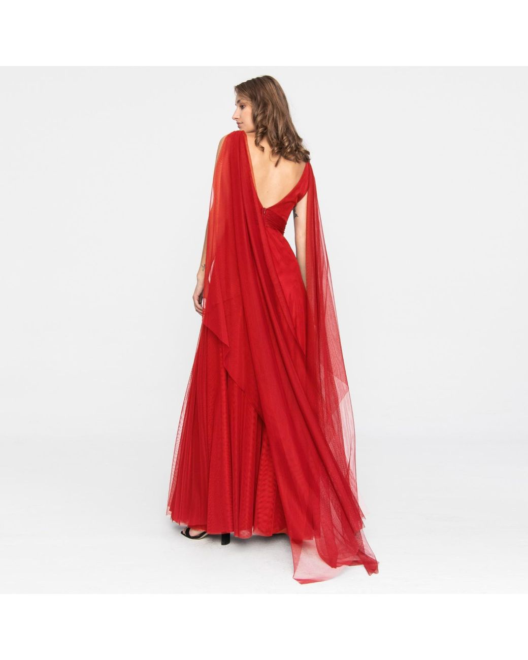 Angelika Jozefczyk Red Terracotta Tulle Evening Gown