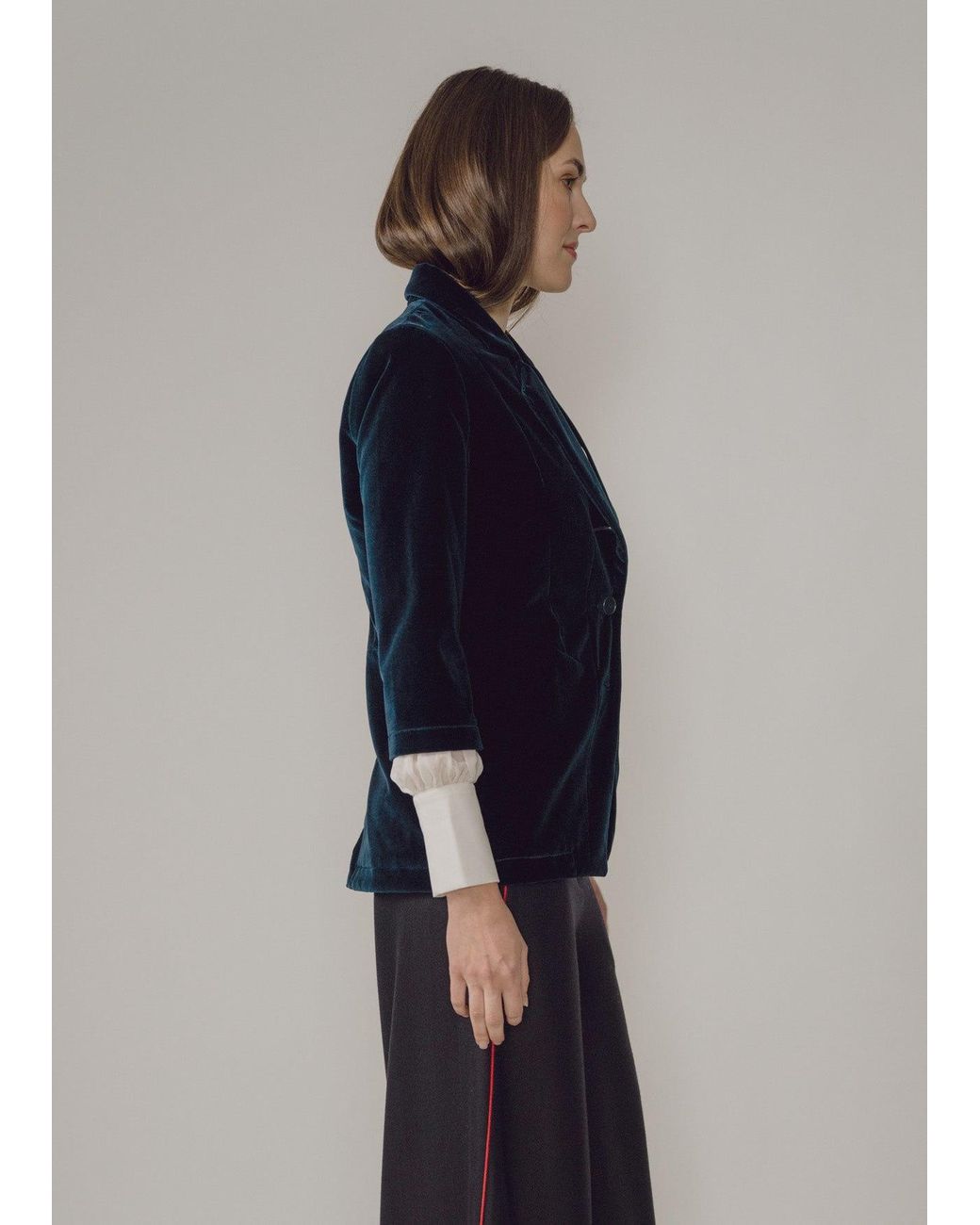 BEIRA Blue Maggie Longline Tailored Velvet Jacket