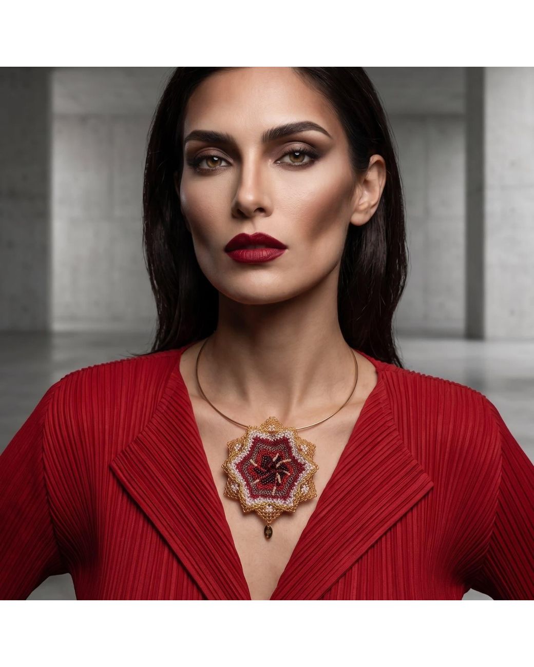 Iliana Arrazola Red Pasiflora Flower Choker, Glass Beads, Beaded Jewelry
