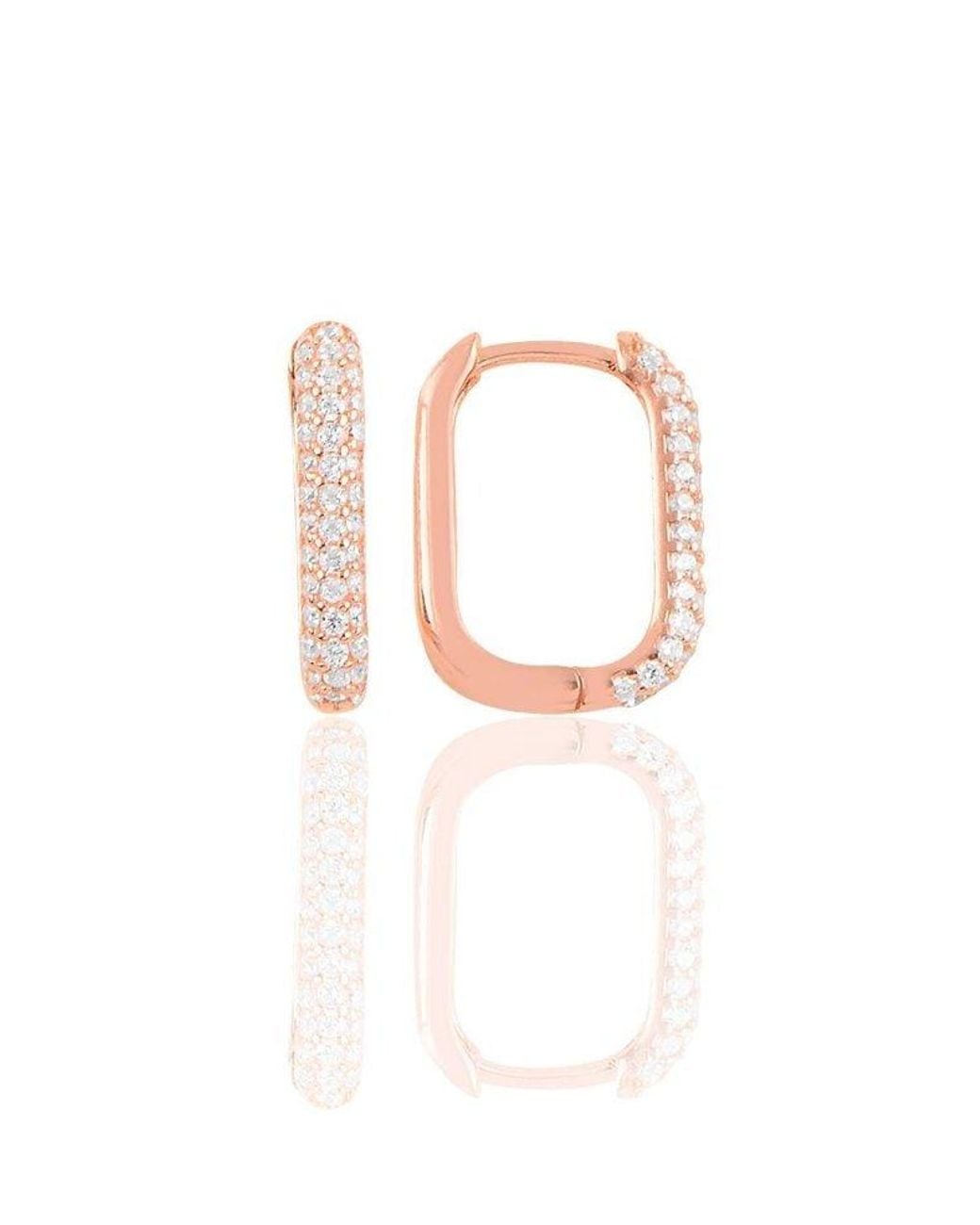 BY EDA DOGAN White Pave Rectangular Huggie Earring