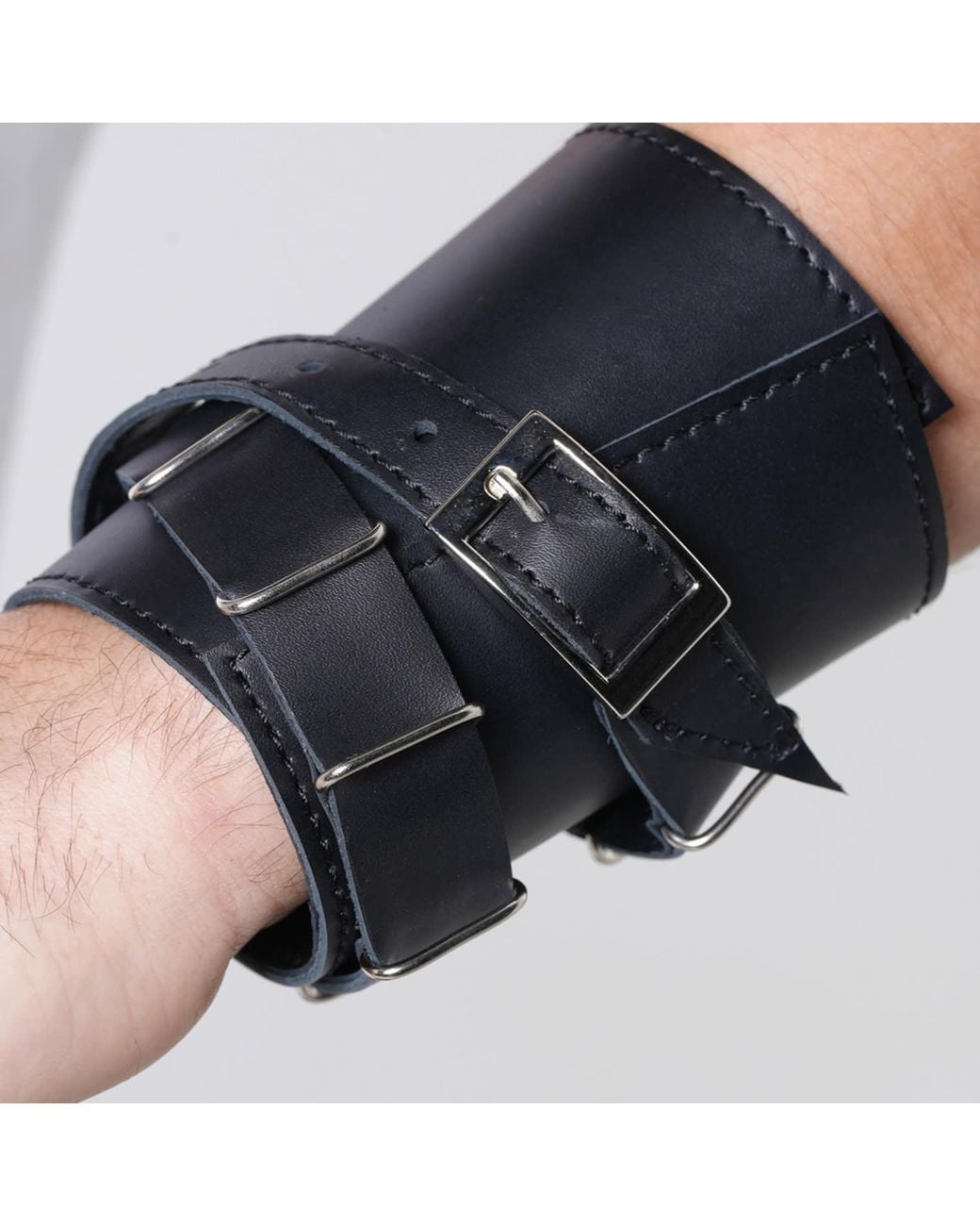 Metamorph Black Leather Wrist Cuff for men