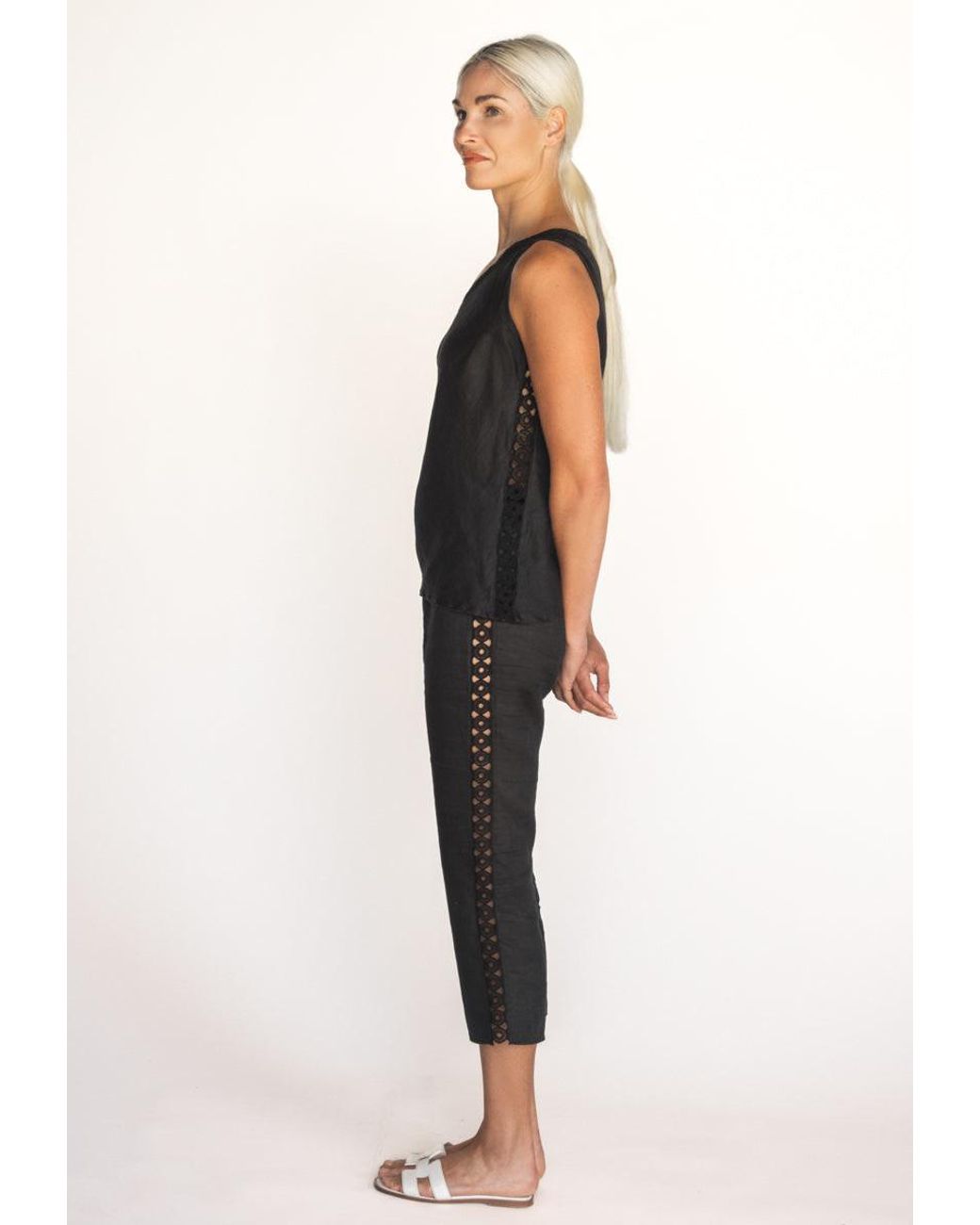 MARICEL Black Eleonora Linen Top