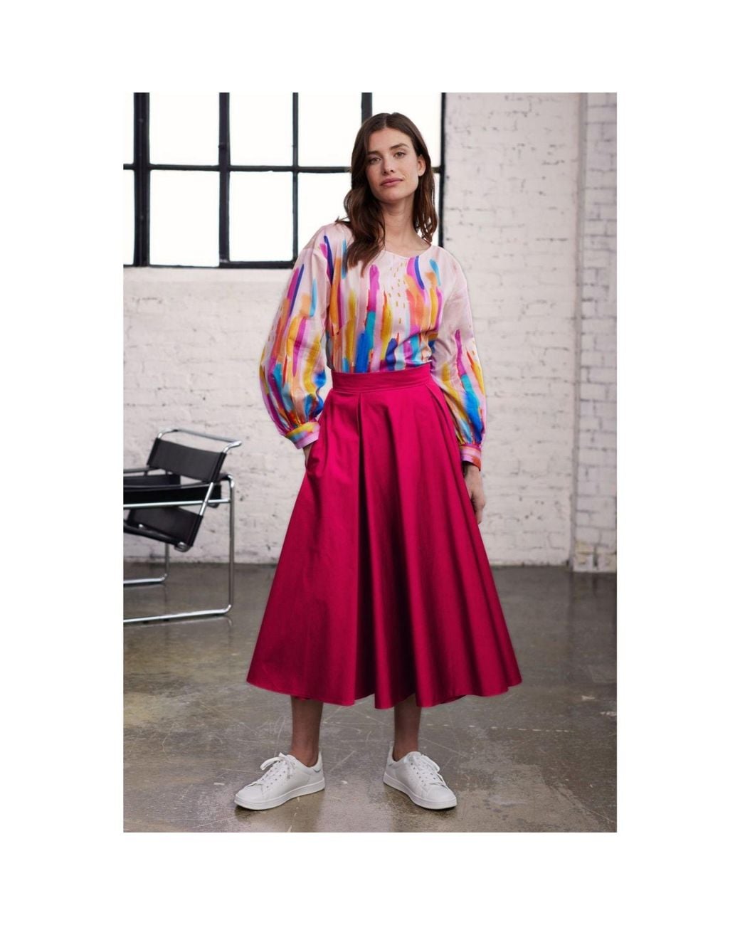 Marianna Déri Pink Pleated Cotton Sateen Skirt