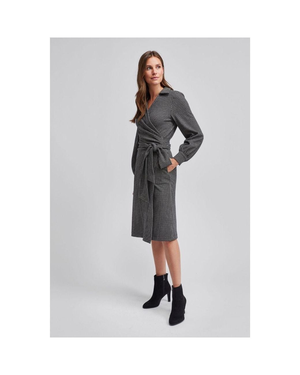 Marianna Déri Gray Houndstooth Wrap Dress