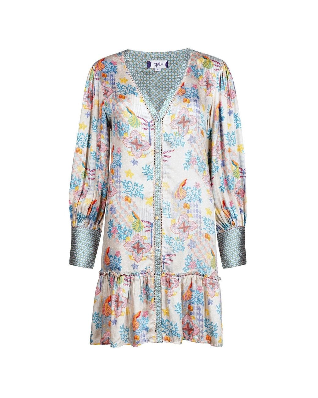 Maison Qala Blue Neutrals Farasha V Neck Short Dress