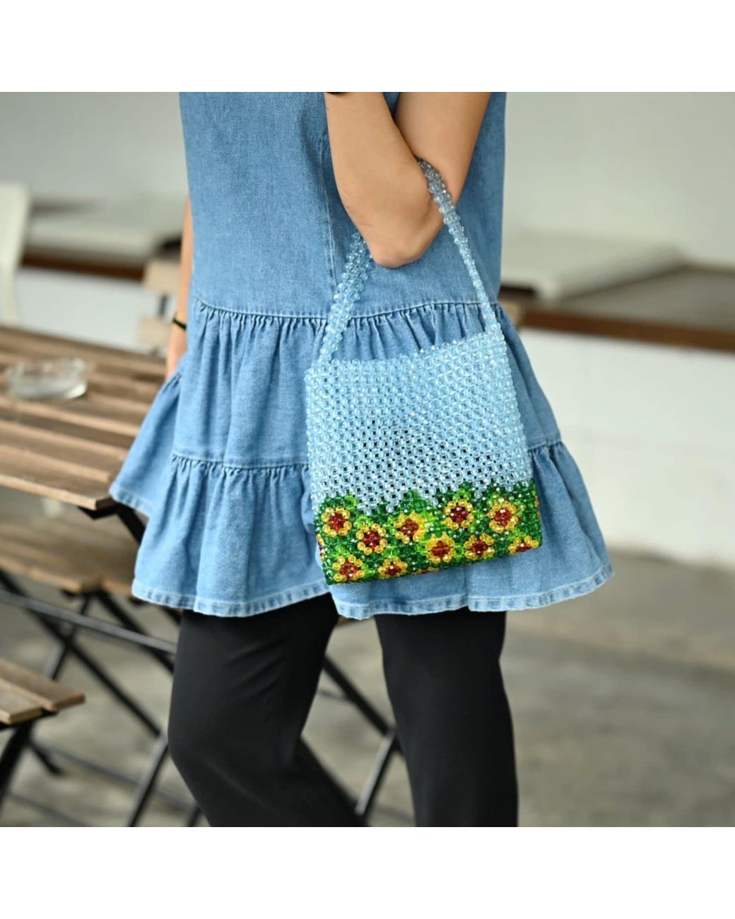 Tillie Beads Blue Sky Sunflower Detail And More Tote Bead Bag