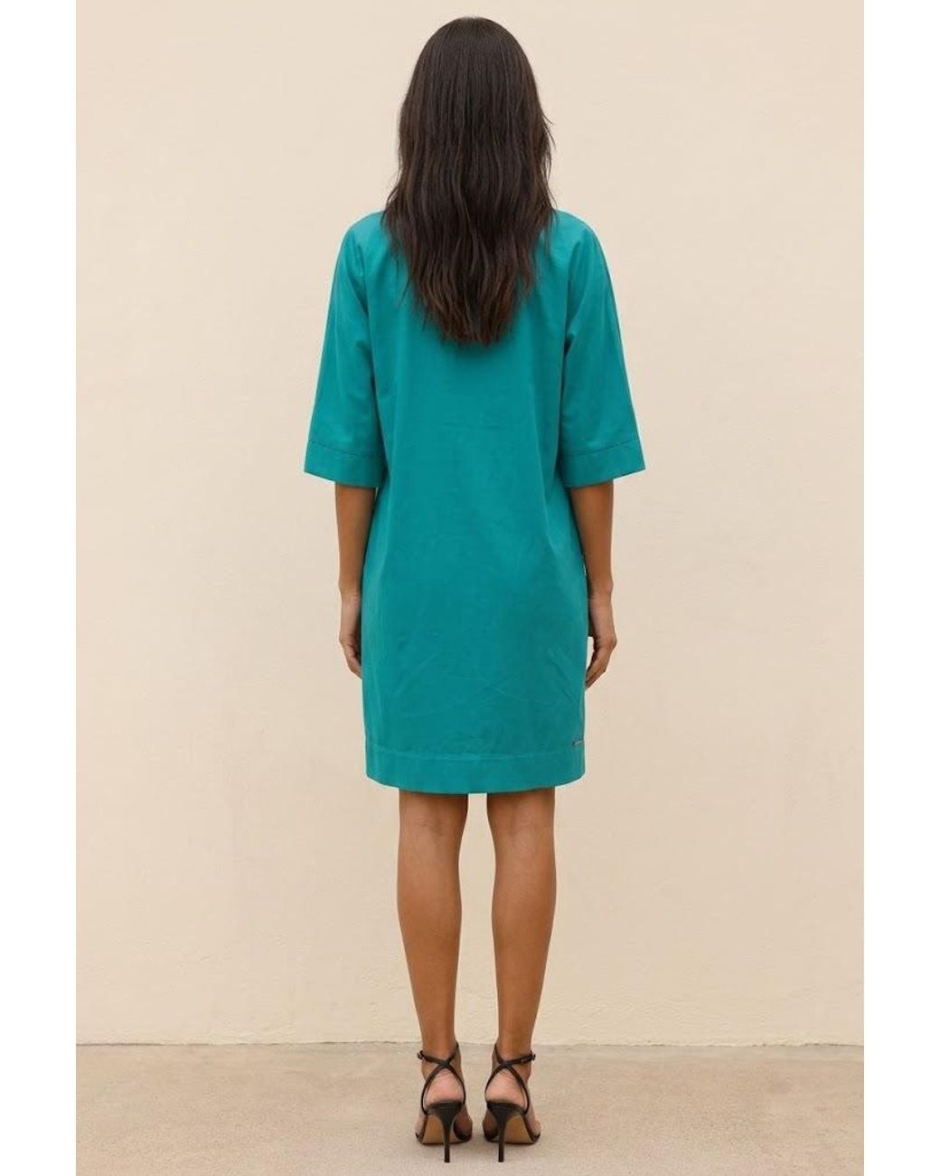 Conquista Blue Effortless Button Tunic Dress