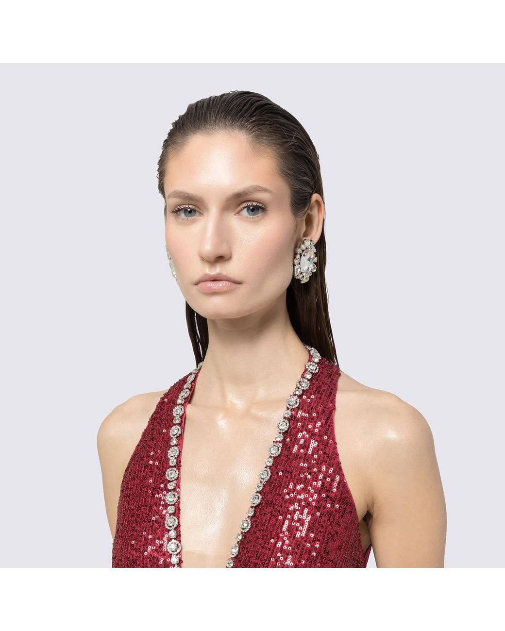 Nissa Red Sequined Halterneck Maxi Dress
