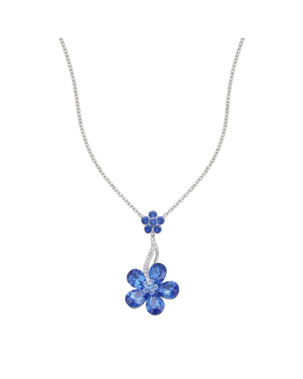 Modenaire Blue Sapphire Crystal Daisy Flower Pendant Necklace